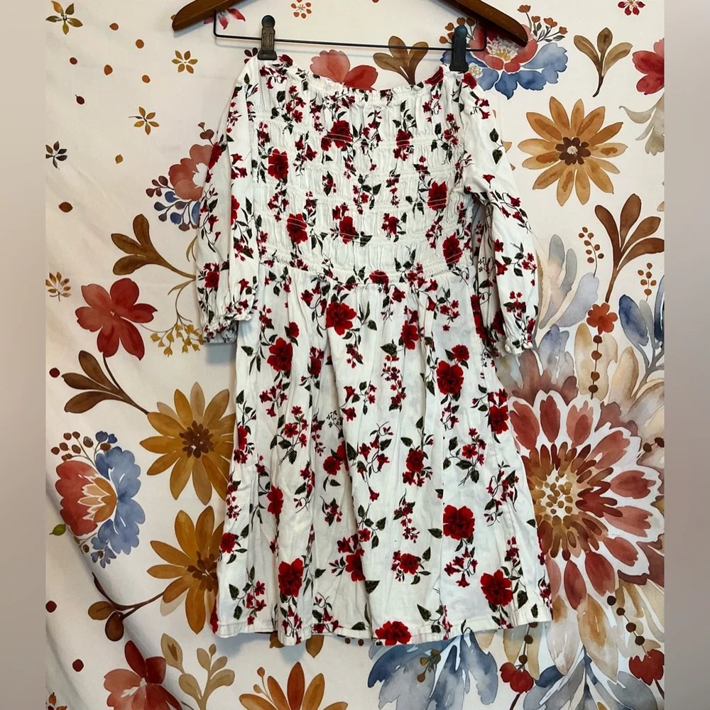 Old Navy Girls 8 Cream Red Floral Spring Fall Casual Prairie Midwest Dress City